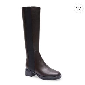 Aerosoles Daria Knee High Equestrian Boots Black Brown Java Grainy Faux Leather